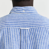GANT Regular Fit Striped Cotton Linen Shirt in Rich Blue
