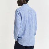 GANT Regular Fit Striped Cotton Linen Shirt in Rich Blue