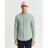 Gant Regular Fit Striped Cotton Linen Shirt In Woody Green