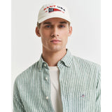 Gant Regular Fit Striped Cotton Linen Shirt In Woody Green