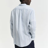 GANT Regular Fit Thin Striped Linen Shirt In Capri Blue