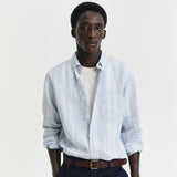 GANT Regular Fit Thin Striped Linen Shirt In Capri Blue