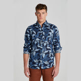 GANT Regular Linen Print Shirt In Marine