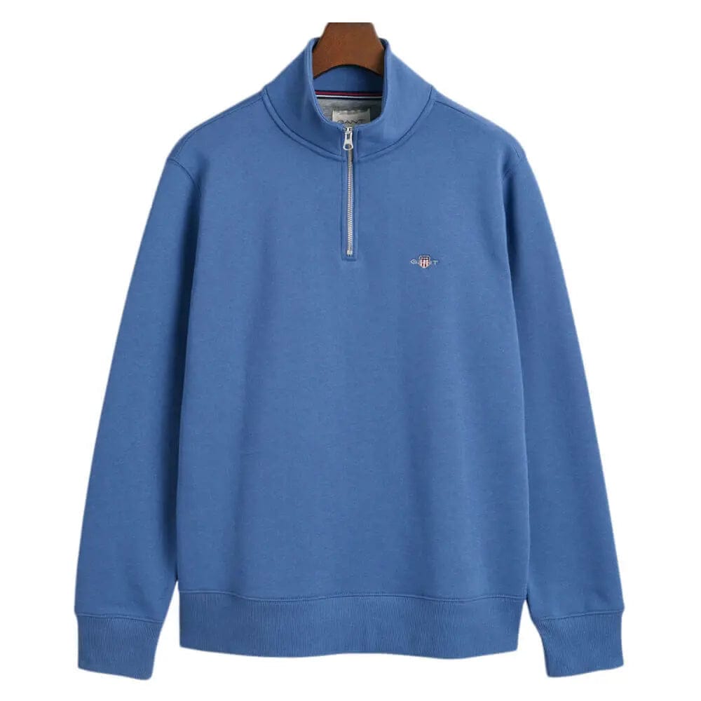 GANT Regular Shield Half Zip Sweater In Vintage Blue