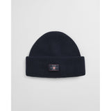 Gant Ribbed Cotton Blend Beanie In Evening Blue