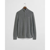 Gant Ribbed Cotton Merino Wool Half-Zip Sweater In Dark Grey Melange