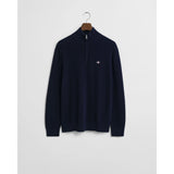 Gant Ribbed Cotton Merino Wool Half-Zip Sweater In Evening Blue