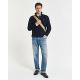 Gant Ribbed Cotton Merino Wool Half-Zip Sweater In Evening Blue