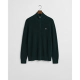 Gant Ribbed Cotton Merino Wool Half-Zip Sweater In Tartan Green
