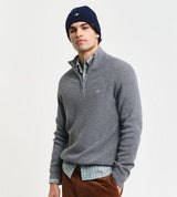 GANT Ribbed Cotton Wool Half-Zip Sweater in Dark Grey