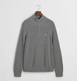 GANT Ribbed Cotton Wool Half-Zip Sweater in Dark Grey