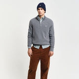 GANT Ribbed Cotton Wool Half-Zip Sweater in Dark Grey