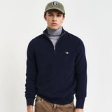 GANT Ribbed Cotton Wool Half-Zip Sweater in Evening Blue