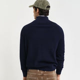 GANT Ribbed Cotton Wool Half-Zip Sweater in Evening Blue