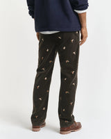 Gant Straight Fit Embroidered Corduroy Pants In Dark Moss Green