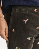 Gant Straight Fit Embroidered Corduroy Pants In Dark Moss Green