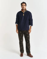 Gant Straight Fit Embroidered Corduroy Pants In Dark Moss Green