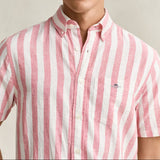 GANT Striped Linen Blend Short Sleeve Shirt In Rose Pink