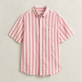 GANT Striped Linen Blend Short Sleeve Shirt In Rose Pink