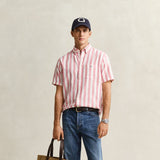 GANT Striped Linen Blend Short Sleeve Shirt In Rose Pink