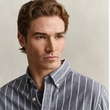 GANT Striped Mélange Poplin Shirt In Dark Indigo Melange