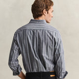 GANT Striped Mélange Poplin Shirt In Dark Indigo Melange