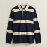 GANT Stripped Rugger Regular Polo Shirt In Evening Blue