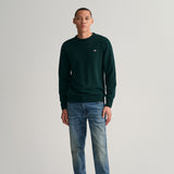 GANT Superfine Lambswool Crew-neck Sweater In Tartan Green