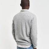GANT Superfine Lambswool Half Zip Cardigan in Grey Melange