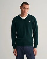 GANT Superfine Lambswool V-Neck Sweater in Tartan Green