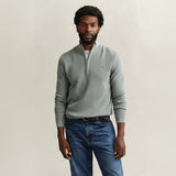GANT Textured Cotton Half-Zip Sweater Ceramic In Grey