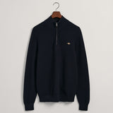 GANT Textured Cotton Half-Zip Sweater Evening Blue