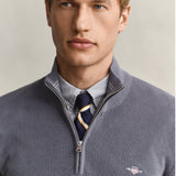 GANT Textured Cotton Half-Zip Sweater In Mid Grey