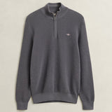 GANT Textured Cotton Half-Zip Sweater In Mid Grey