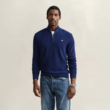 GANT Textured Cotton Half-Zip Sweater In Rich Navy