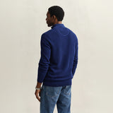 GANT Textured Cotton Half-Zip Sweater In Rich Navy