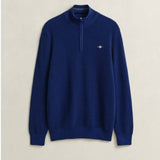 GANT Textured Cotton Half-Zip Sweater In Rich Navy