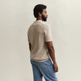 GANT Textured Cotton Polo Sweater In Oat Melange