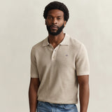 GANT Textured Cotton Polo Sweater In Oat Melange