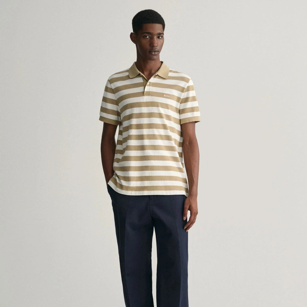 GANT Wide Striped Piqué Polo Shirt in Dried Khaki