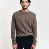 GANT Wool Blend Crew Neck Sweater In Hazelnut Melange