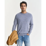 Gant Wool Blend Mouliné Crew Neck Sweater In Denim Blue Melange