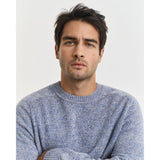 Gant Wool Blend Mouliné Crew Neck Sweater In Denim Blue Melange
