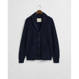Gant Wool Blend Shawl Collar Cardigan In Evening Blue