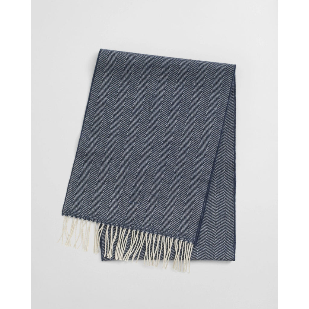 Gant Wool Herringbone Scarf In Dark Navy Melange