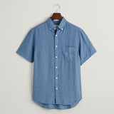 Gant Regular Fit Garment-Dyed Linen Short Sleeve Shirt in Salty Sea