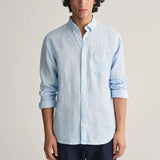 Gant Regular Fit Houndstooth Linen Shirt in Capri Blue