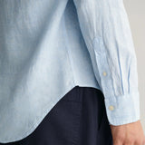 Gant Regular Fit Houndstooth Linen Shirt in Capri Blue