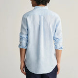 Gant Regular Fit Houndstooth Linen Shirt in Capri Blue