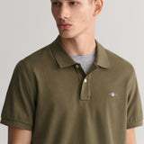 GANT Regular Fit Shield Piqué Polo Shirt in Juniper Green